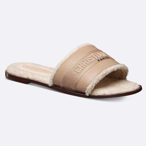 DIOR DWAY D WAY Suede Cotton Virgin Wool Lined Flat Slide Sandals Shoes - Picture 1 of 16